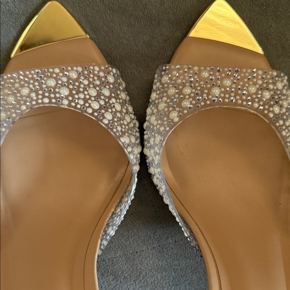 INC International Concepts Gold and Cream Embellished Heels - Picture 10 of 16
